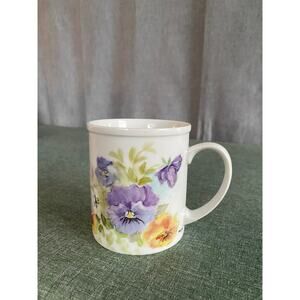 Vintage Hand-Painted Floral Pansy Coffee Mug –Signed Meg 3.5" Artisan Porcelain